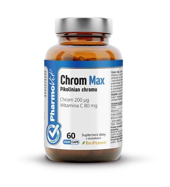 Хром в капсулах Pharmovit Clean Label Chrom Max, 60 шт куркума в капсулах pharmovit clean label curcumin 60 шт