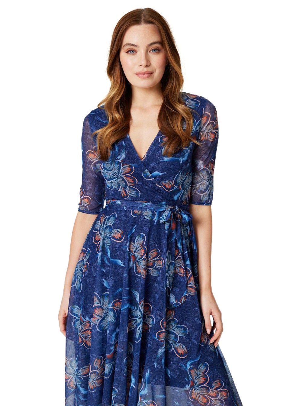 Izabel London Темно-синее платье с цветочным принтом и запахом
