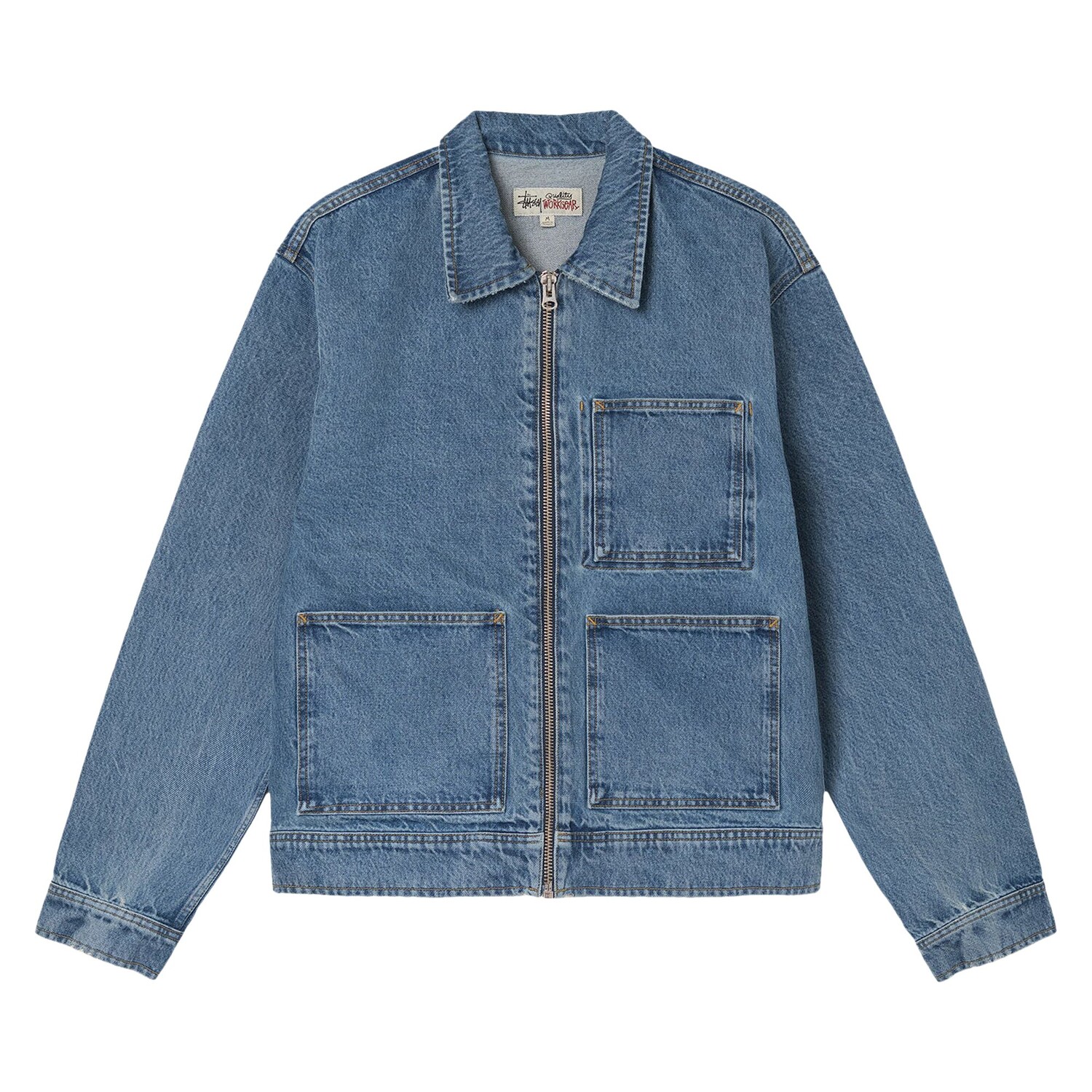

Джинсовая рабочая куртка на молнии Stussy Washed Blue, Серый