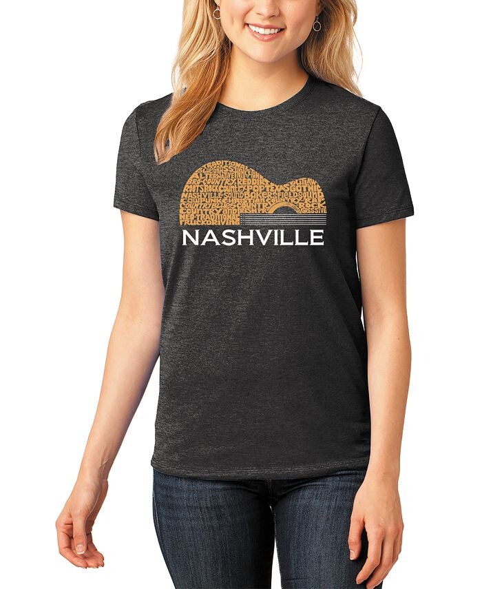 

Женская футболка Nashville Guitar Premium Blend Word Art с короткими рукавами LA Pop Art, черный