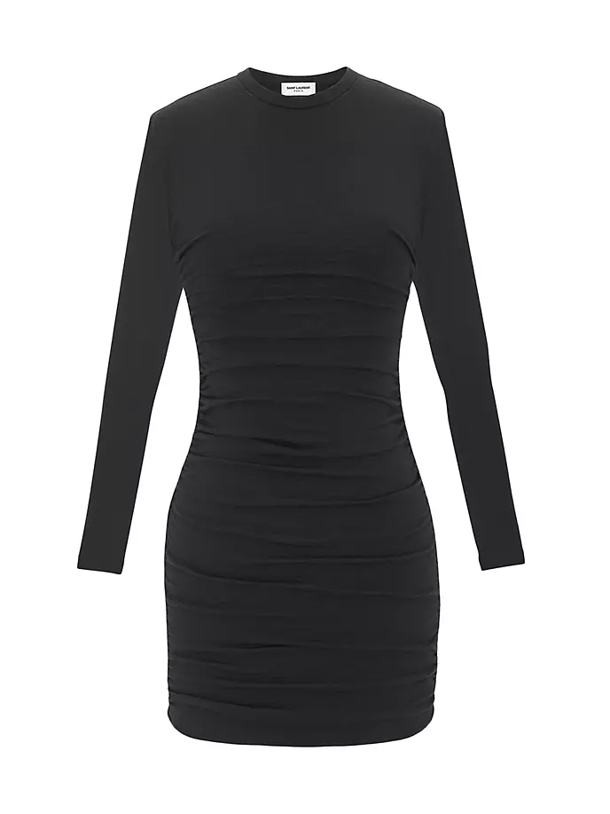 

Платье из шерстяного джерси со сборками Saint Laurent, черный