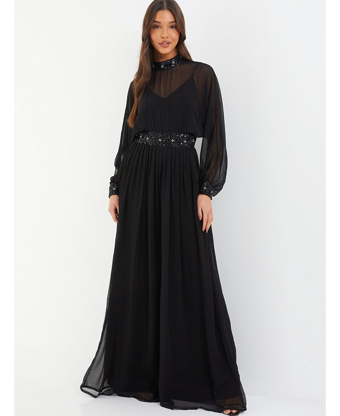 Женское шифоновое вечернее платье с пайетками QUIZ, черный