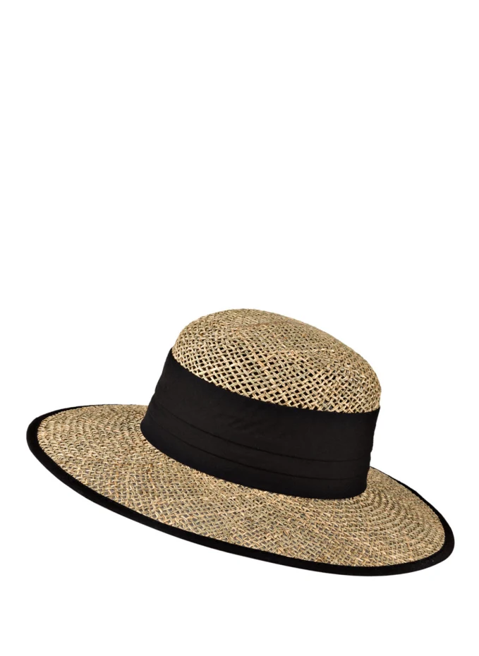 Соломенная шляпа Seeberger, черный солома подстилка в клетку