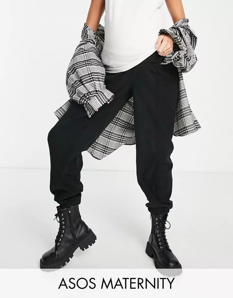 

Черные флисовые джоггеры под животом ASOS DESIGN Maternity