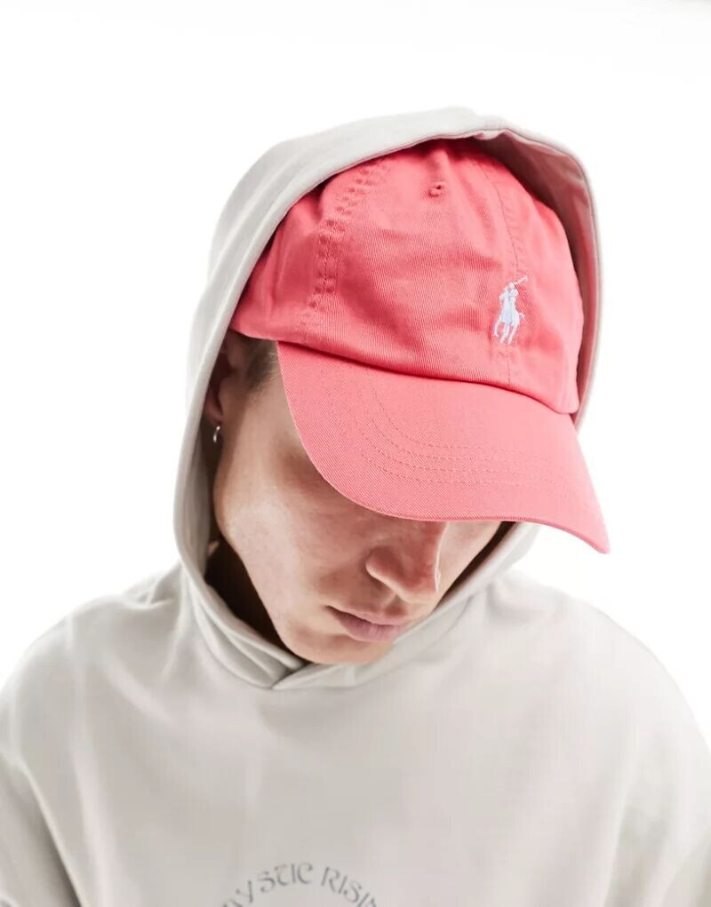 

Бледно-красная бейсболка из твила с фирменным логотипом Polo Ralph Lauren