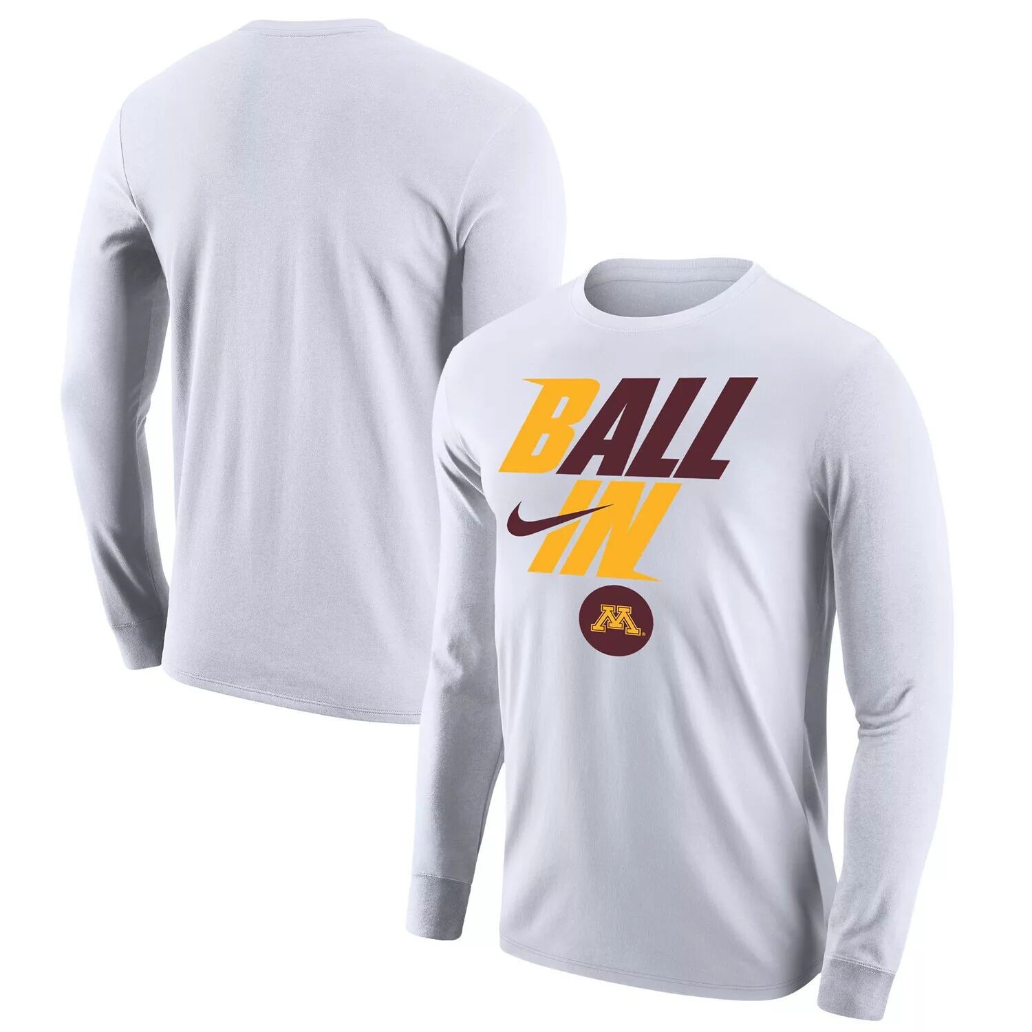

Мужская белая футболка с длинным рукавом Minnesota Golden Gophers Legend Bench Nike, Белый