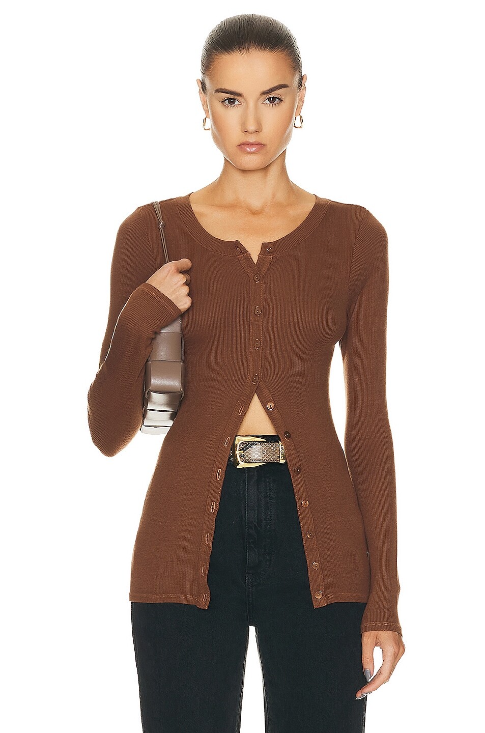 

Кардиган Enza Costa Silk Rib Fitted Long Sleeve, цвет Dark Whole Grain