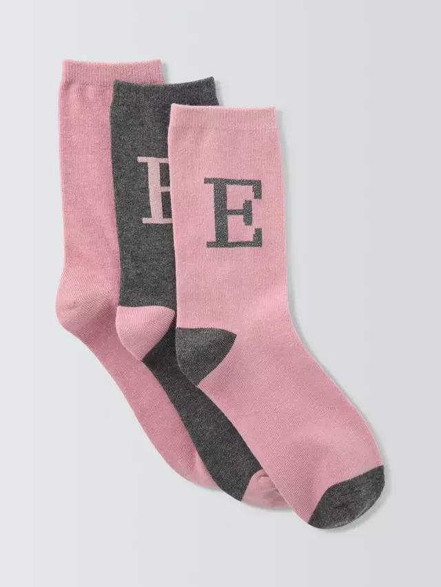 

Носки John Lewis Christmas Alphabet Organic Cotton Mix Ankle 3 шт, цвет pink/grey/e