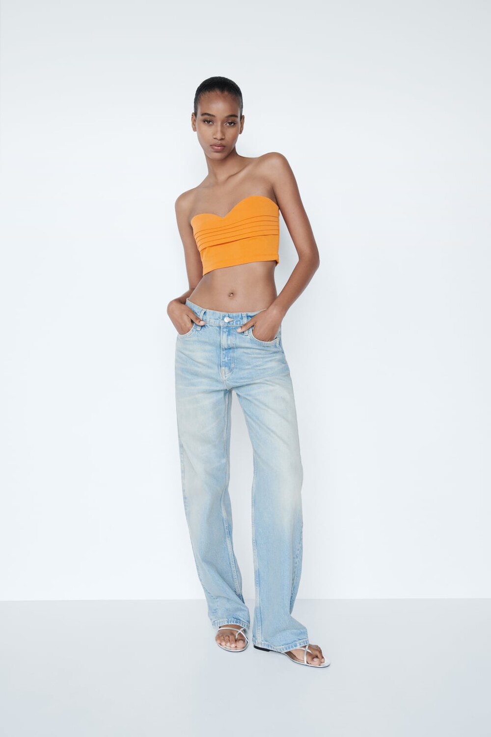 

Укороченный топ со складками ZARA, оранжевый