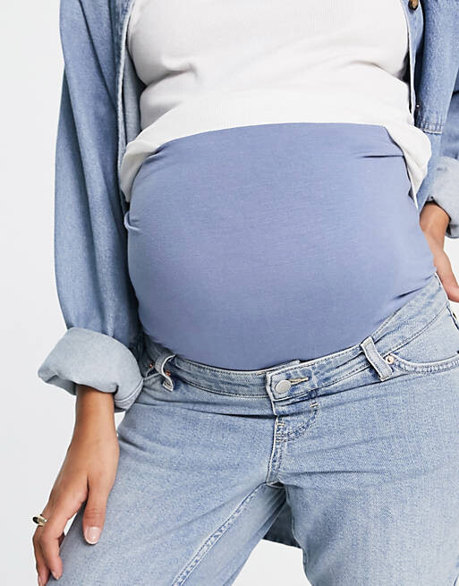 

Комфортные эластичные отбеленные джинсы Mom для беременных Topshop