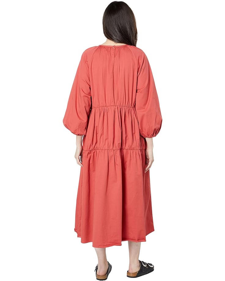Платье SUNDRY Shirred Cotton Woven Tiered Dress, ржавый