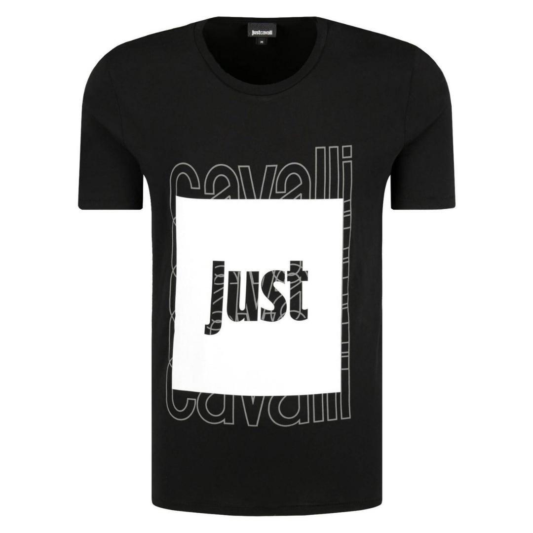 классическая футболка с логотипом box marvel черный Черная футболка с логотипом Box Just Cavalli, черный