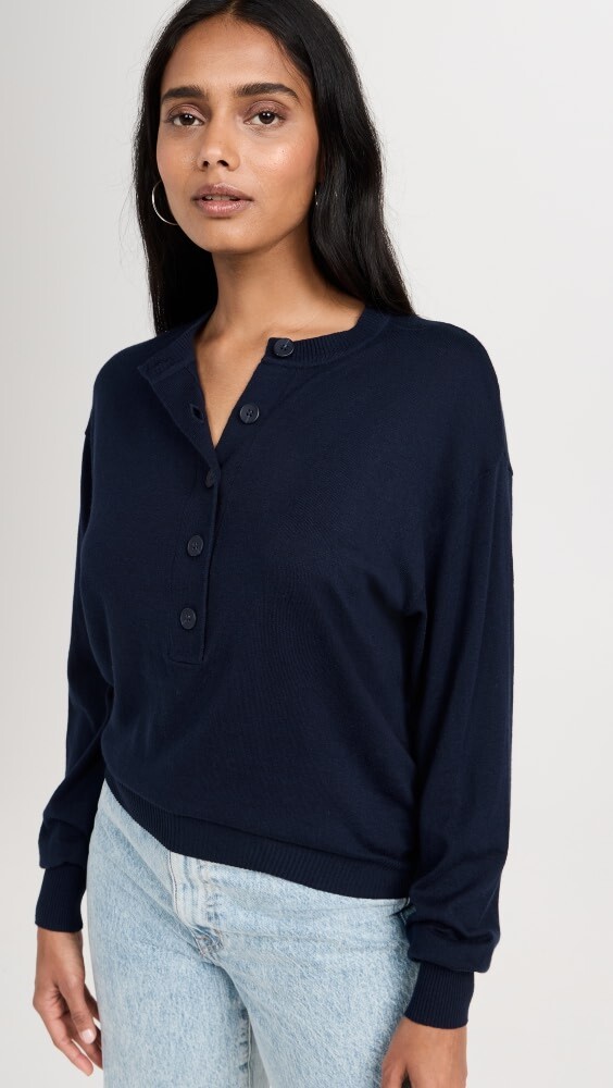 

Свитер Good American Tissue Weight Henley, синий