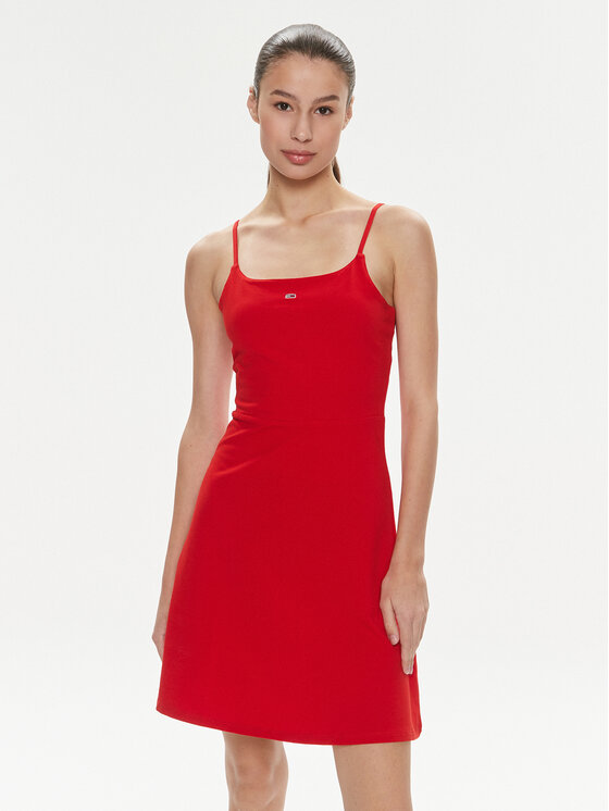 Летнее платье приталенного кроя Tommy Jeans, красный летнее платье из вискозы tommy jeans dw0dw07914 красный 48