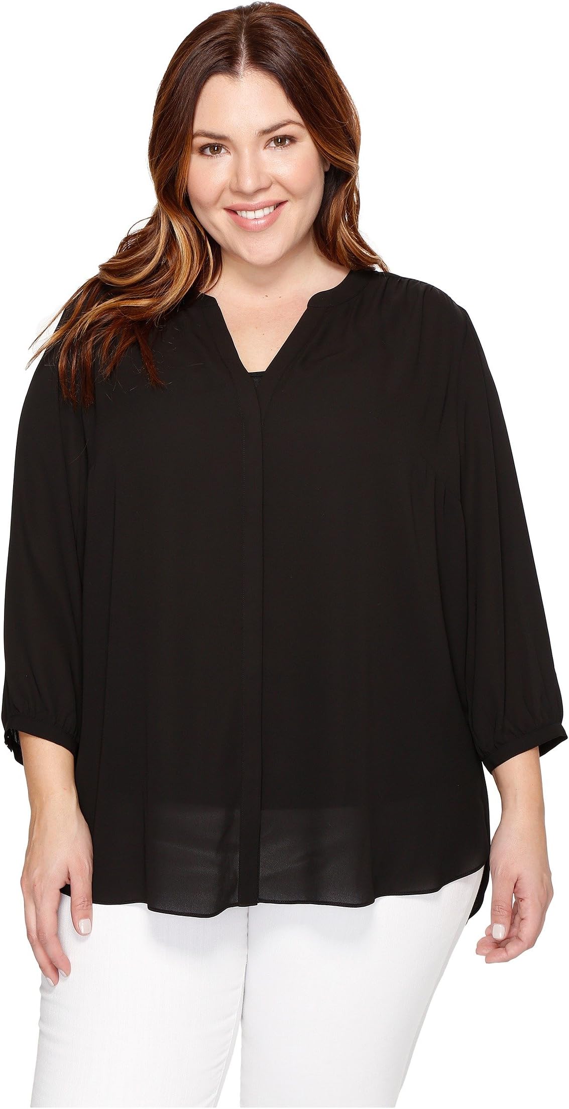 Блузка больших размеров с защипами NYDJ, черный блузка без рукавов больших размеров с подвернутой булавкой nydj цвет ramona dots