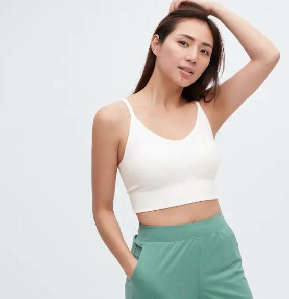 

Топ-бюстгальтер укороченный в рубчик на бретелях Uniqlo Ribbed Cropped Camisole Bra, белый