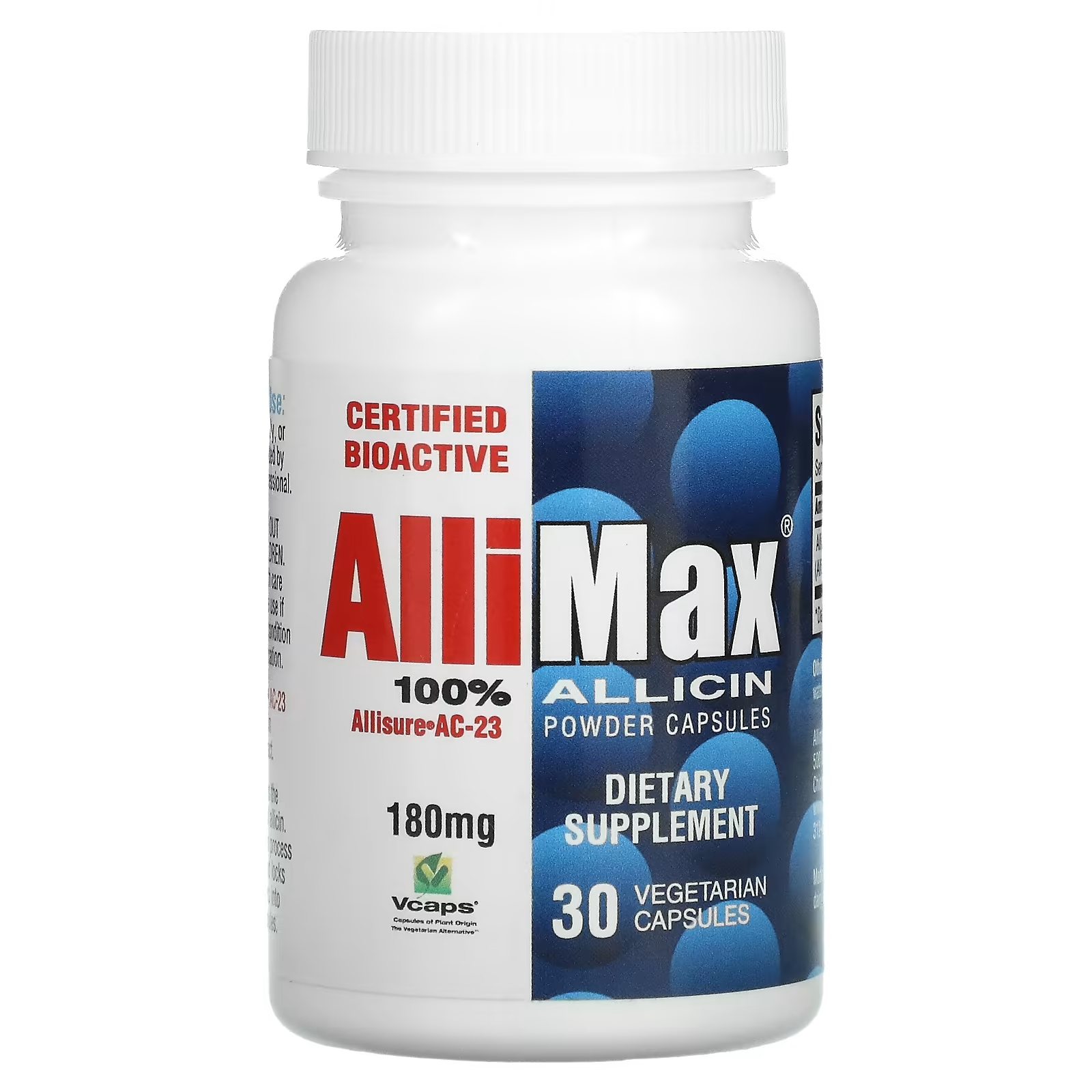 Allimax Капсулы с порошком 100%-ного аллицина 180 мг, 30 растительных капсул allimax diabalife аллицин 500