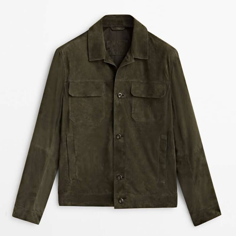

Замшевая куртка Massimo Dutti Suede With Pockets, темный хаки