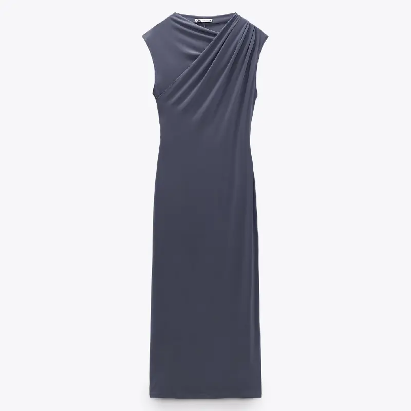 

Платье Zara Midi With Draped Detail, серый