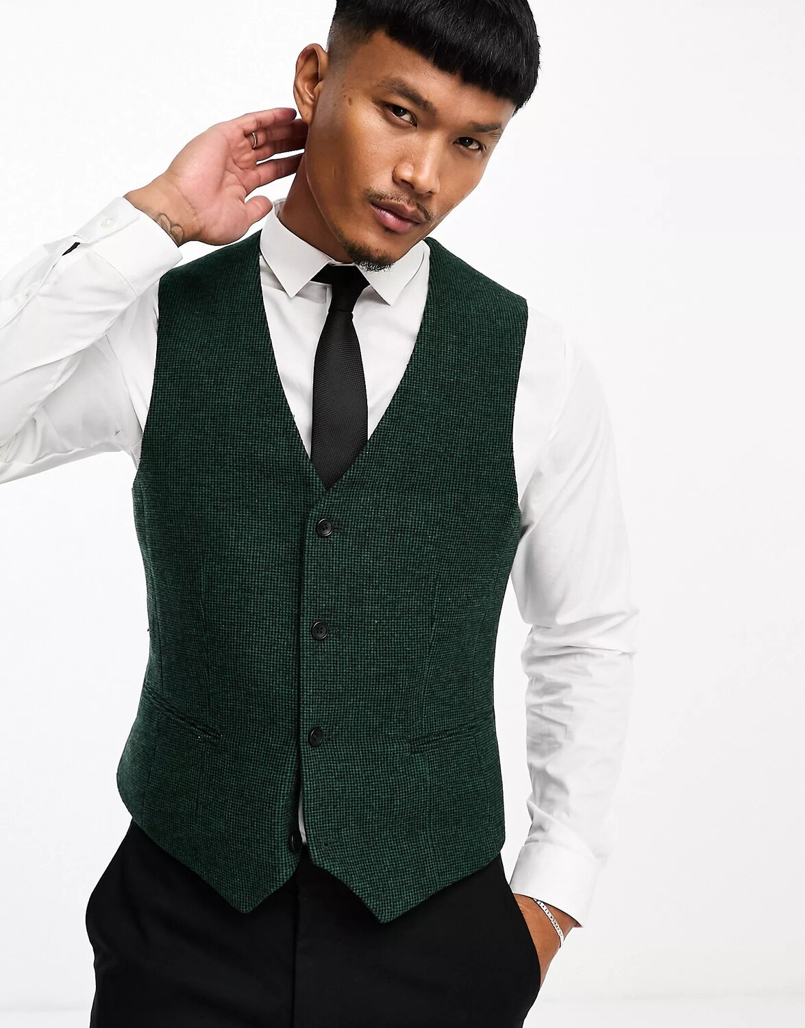 

Жилет Asos Design Wedding Super Skinny Wool Mix Puppytooth, темно-зеленый