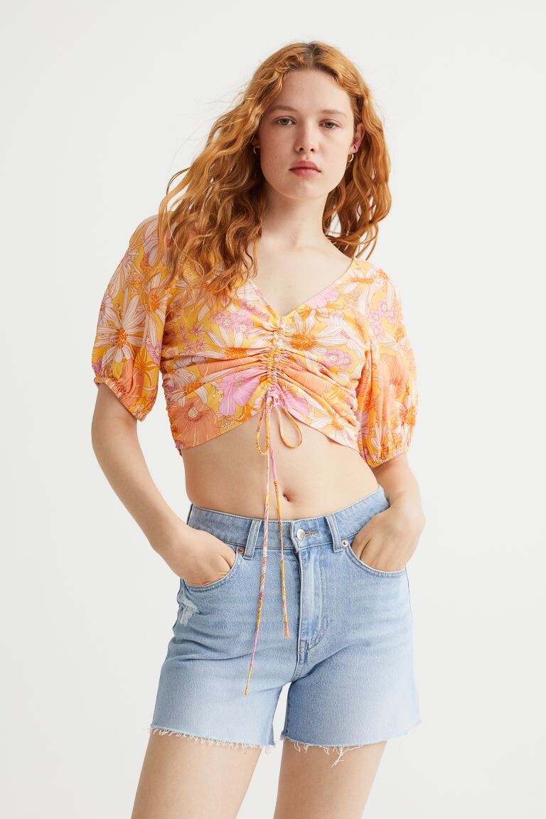 

Блуза с лентой H&M, оранжевый/цветочный