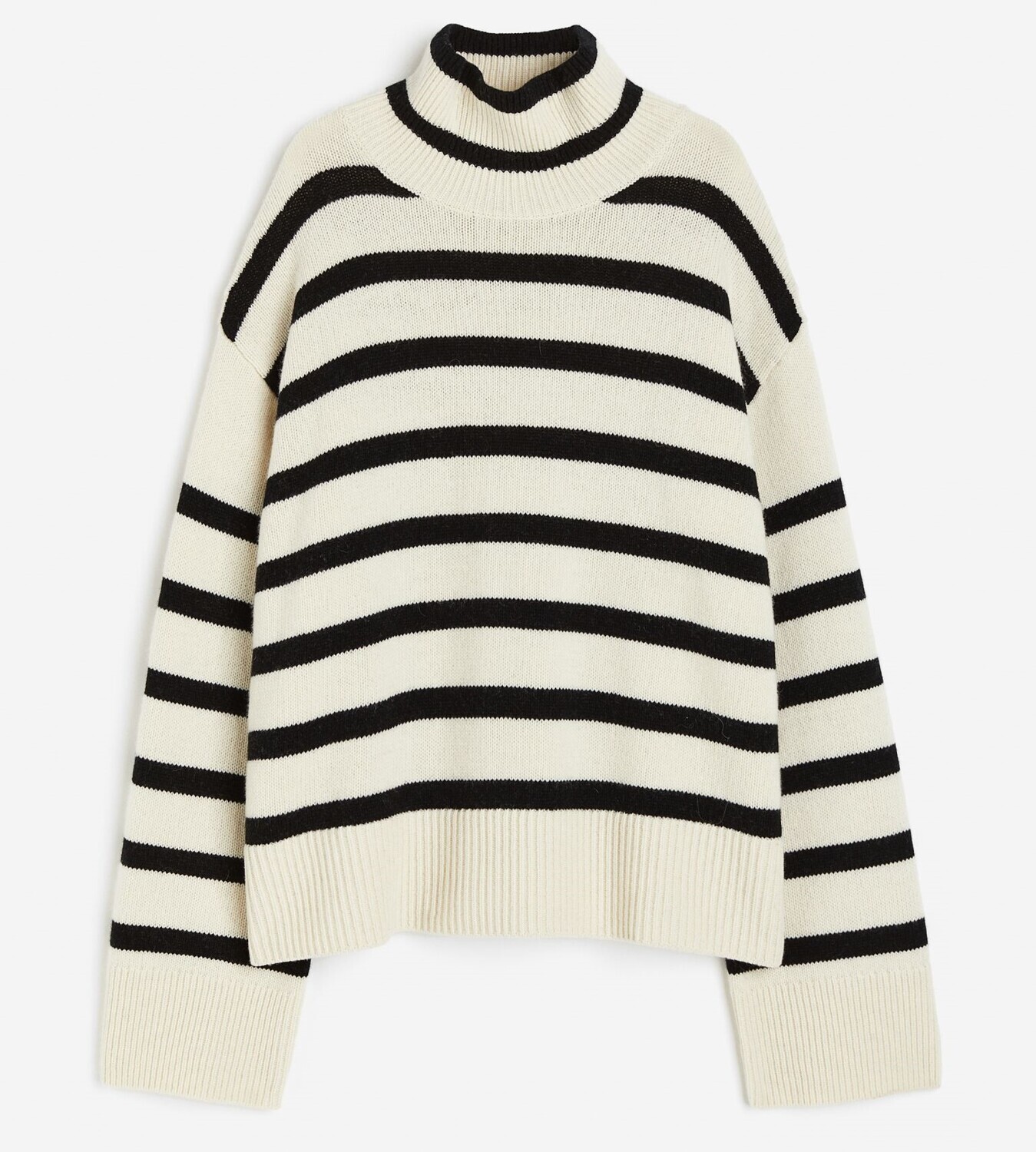 

Свитер H&M Cashmere-blend Mock Turtleneck Striped, кремовый/черный