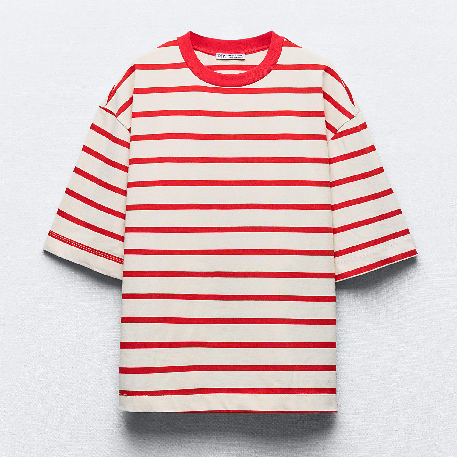 Футболка Zara Striped Oversize, белый/красный