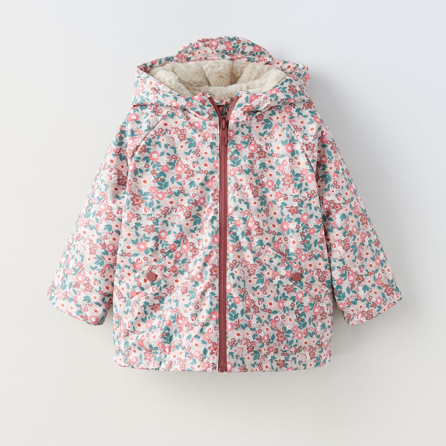 Куртка для девочки Zara Rubberised Floral, розовый куртка утепленная zara rubberised хаки