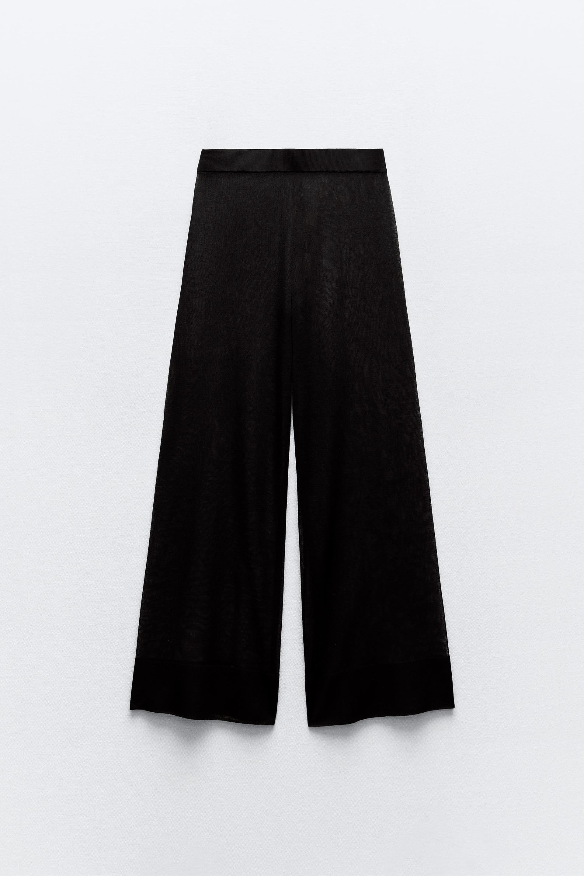 Брюки-кюлоты Zara Knit Semi-sheer, черный рубашка zara semi sheer textured серо коричневый