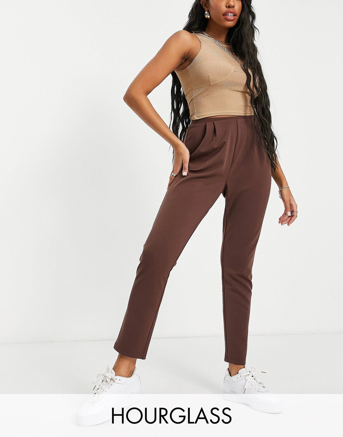 

Зауженные брюки из джерси цвета мокко ASOS DESIGN Hourglass, Коричневый