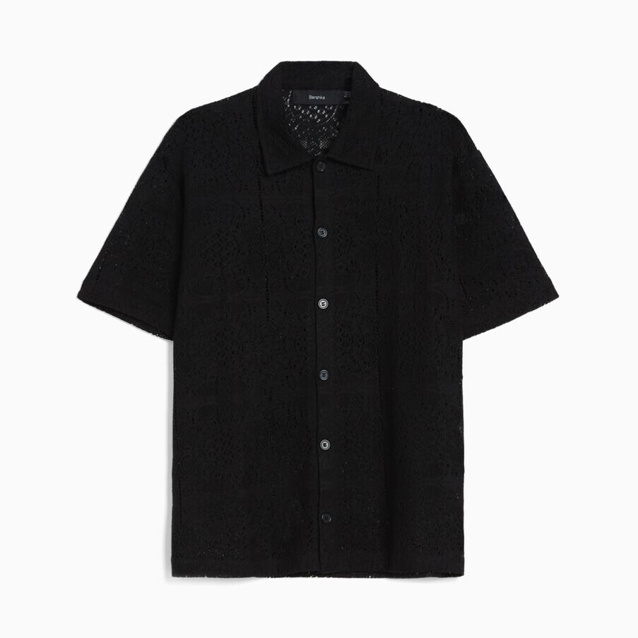 

Рубашка Bershka Black Floral Crochet, черный