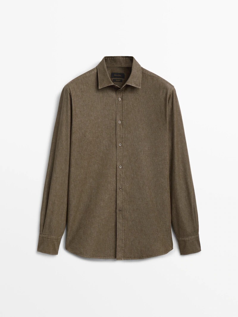 

Хлопковая джинсовая рубашка стандартного кроя из денима Massimo Dutti, норковый