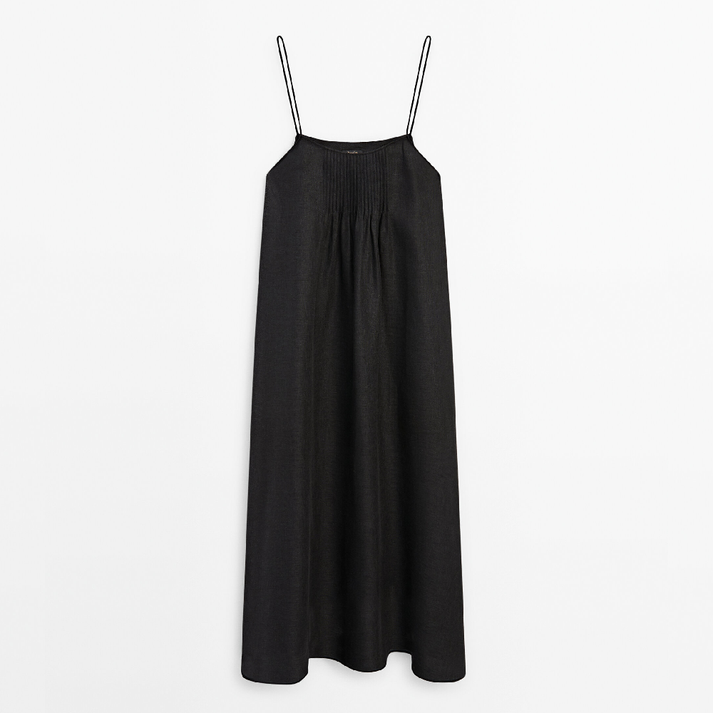Платье Massimo Dutti 100% Linen Strappy, черный