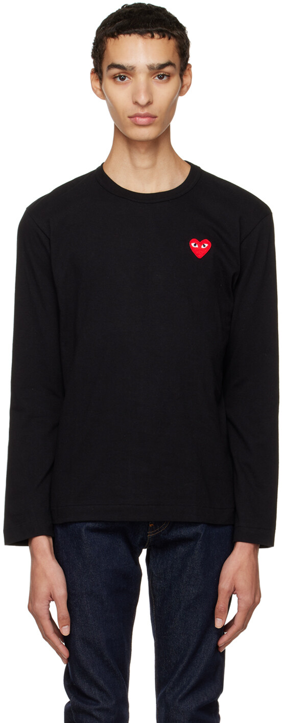 

Черная футболка с длинным рукавом с сердечками Comme des Garçons Play, Черный