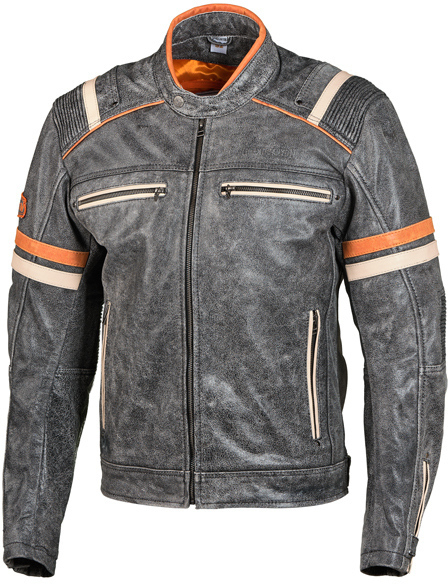 Куртка кожаная Grand Canyon Colby мотоциклетная, черный/оранжевый куртка размер 44 оранжевый черный