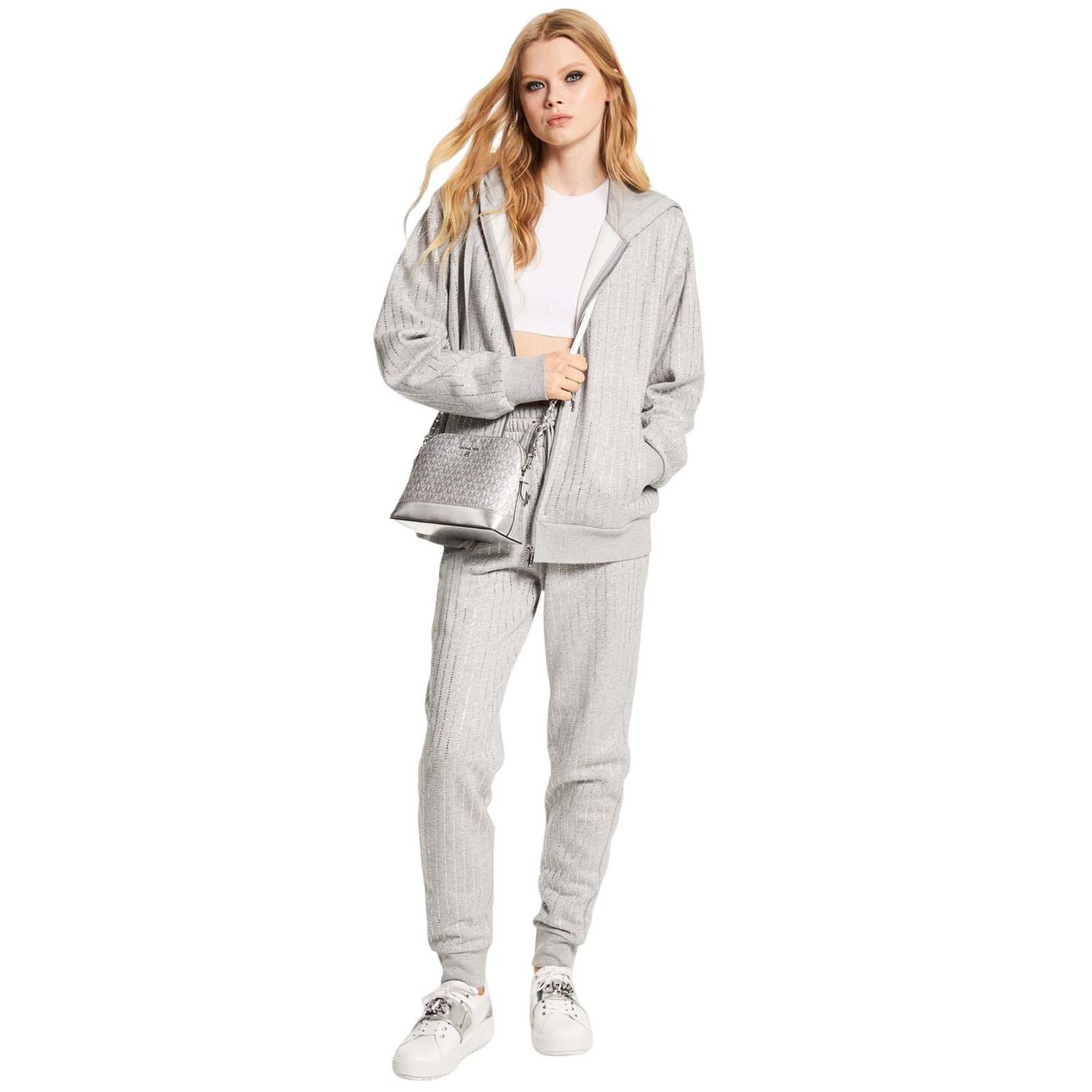 

Толстовка Michael Michael Kors Crystal Pinstripe Organic Cotton Blend Zip-Up, серый