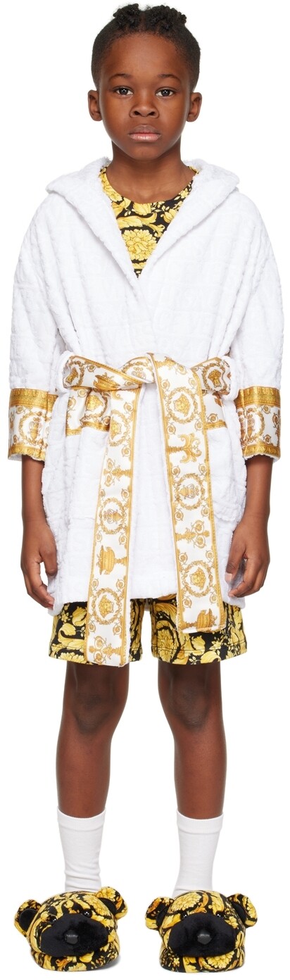 

Детский белый банный халат \I Love Baroque\"" Versace
