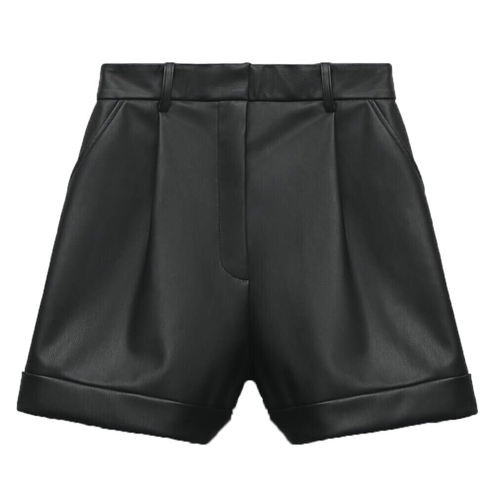 

Шорты Zara Faux Leather Pleated Bermuda, черный