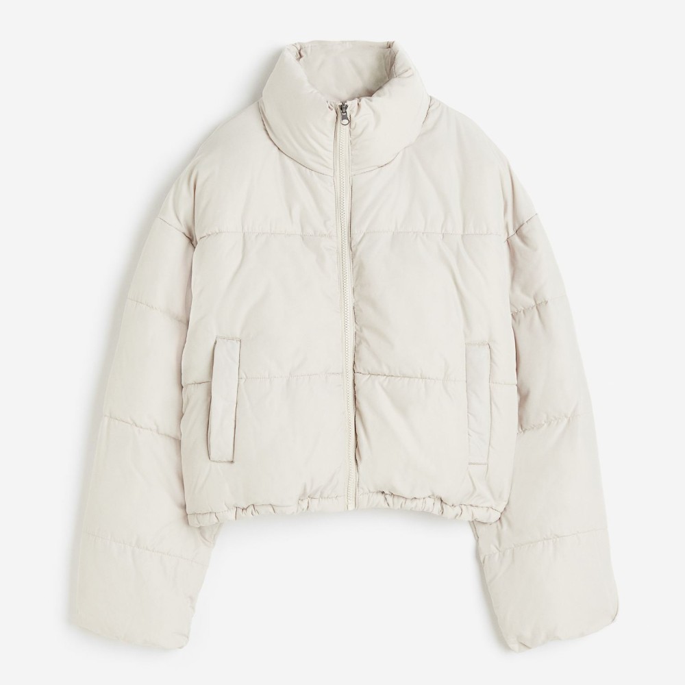 Куртка H&M, светло-бежевый зимняя новая женская короткая стеганая куртка в корейском стиле с хлопковой подкладкой свободная стеганая куртка