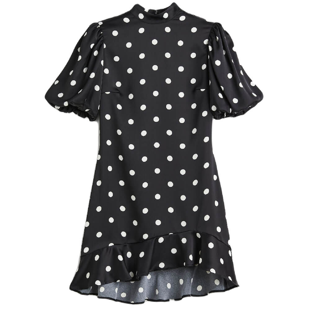 

Платье H&M Puff-sleeved Satin, черный/белый