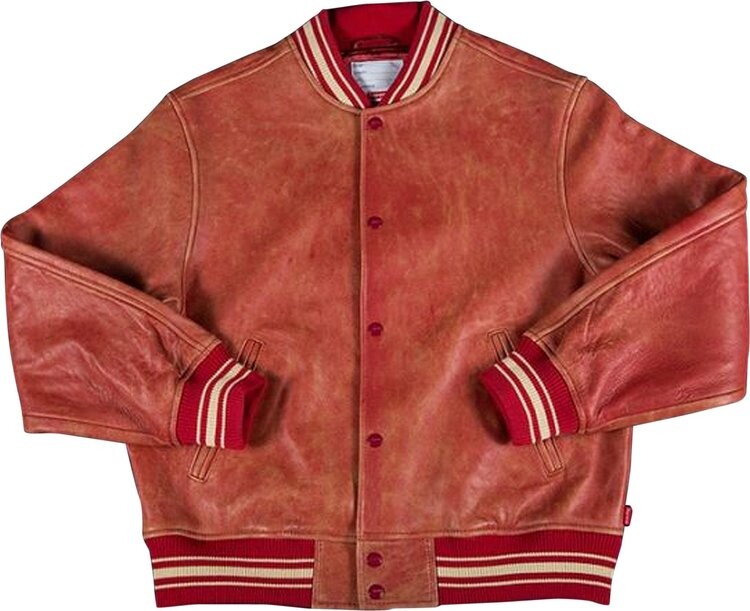 

Куртка Supreme Painted Leather Varsity Jacket 'Red', красный