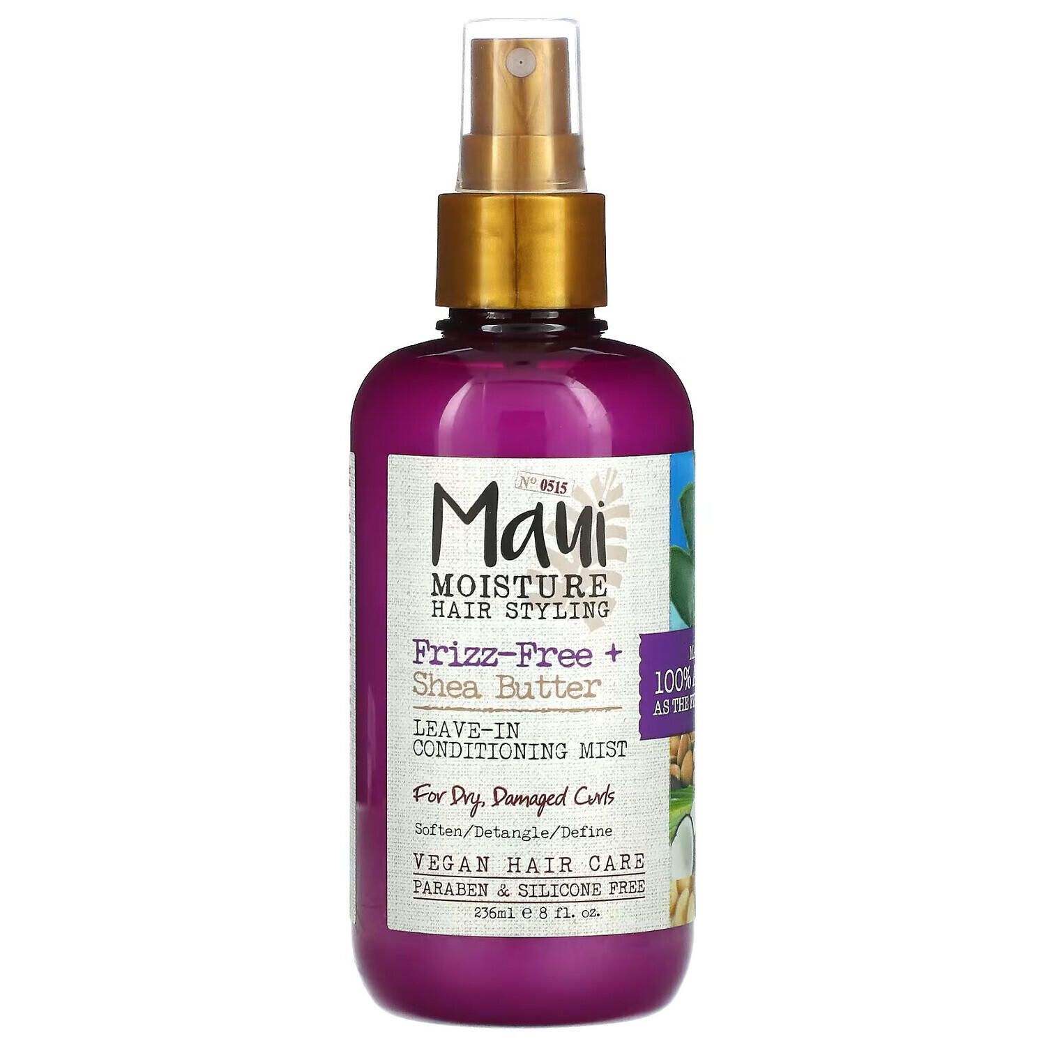 

Maui Moisture, Frizz-Free + Shea, несмываемый спрей-кондиционер для сухих, поврежденных локонов, 236 мл (8 жидк. Унций)