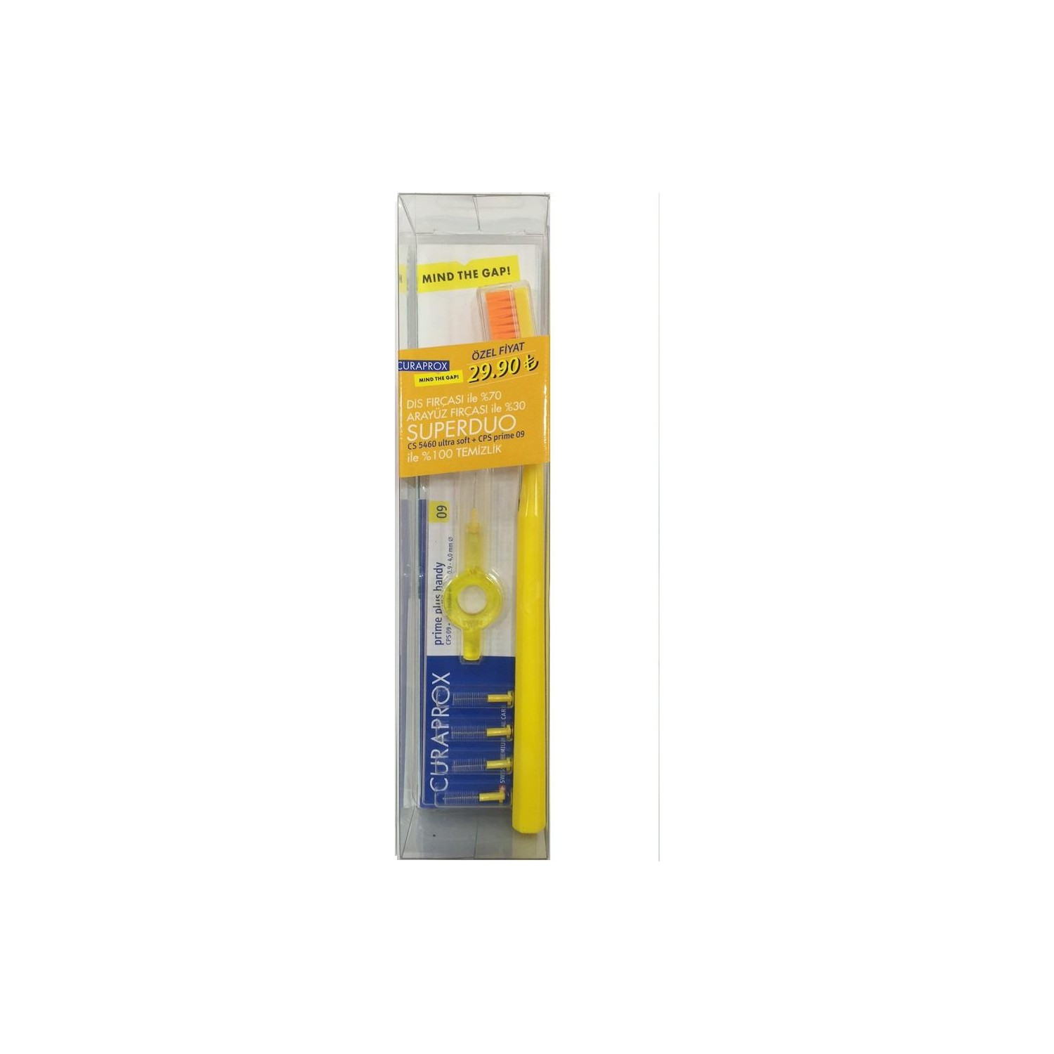 Набор для чистки зубов Curaprox Superduo 09, желтый special link for resend new package