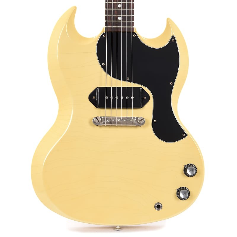 

Gibson Custom Shop 1963 SG Junior Reissue Heavy Antique Polaris White Murphy Lab Ultra Light Aged (серийный номер CME01506)