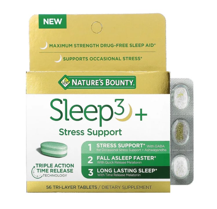 Sleep3+, защита от стресса, 56 трехслойных таблеток, Nature's Bounty solgar sleep тройного действия 60 трехслойных таблеток