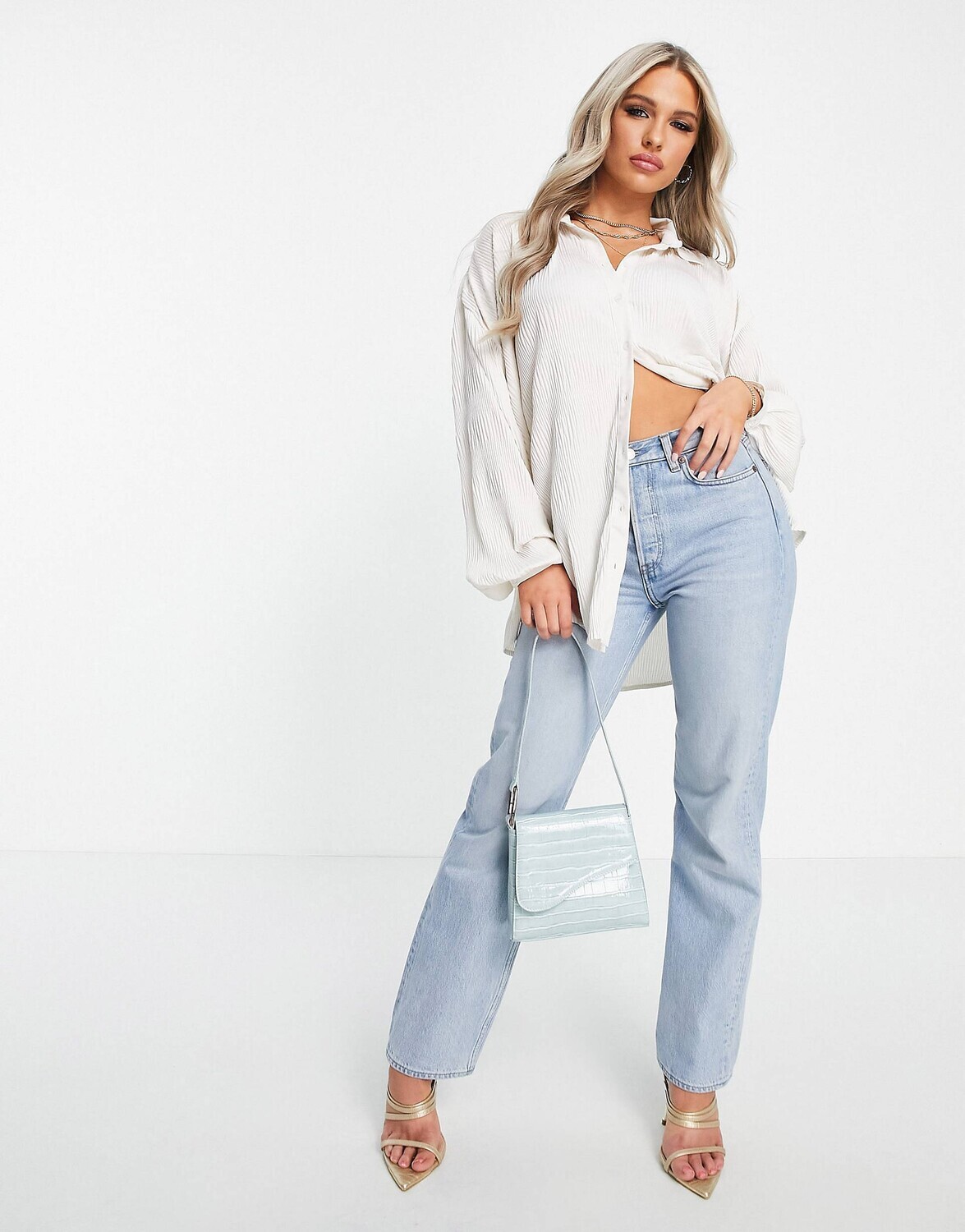 

Кремовая плиссированная рубашка оверсайз ASOS DESIGN