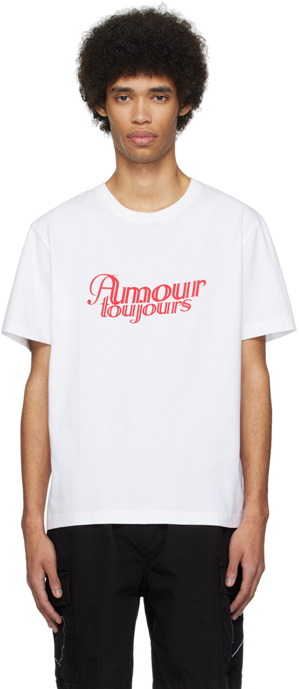 

Белая футболка с надписью Amour Toujours Carne Bollente