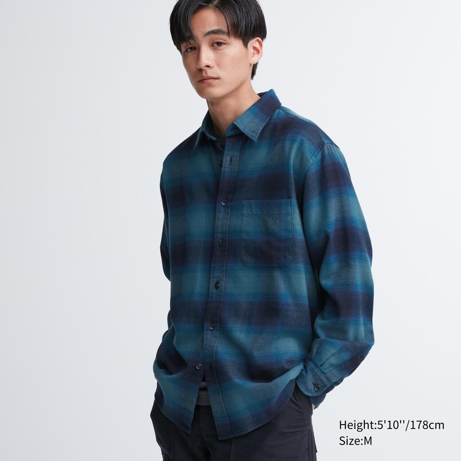 

Рубашка UNIQLO в клетку фланелевая стандартного кроя, синий