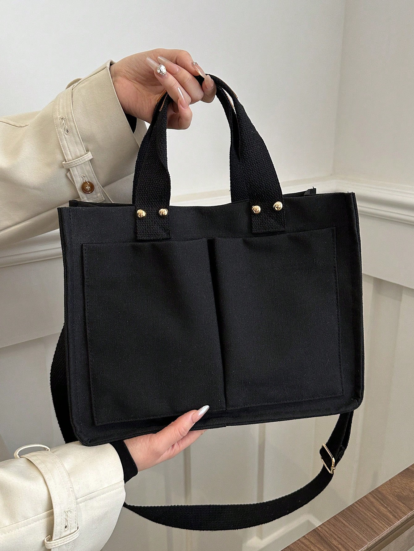1 стильная портативная сумка через плечо большой вместимости, черный большой вместительный холщовый рюкзак hdirsg женский холщовый рюкзак студенческая школьная сумка холщовый рюкзак на молнии для студентов