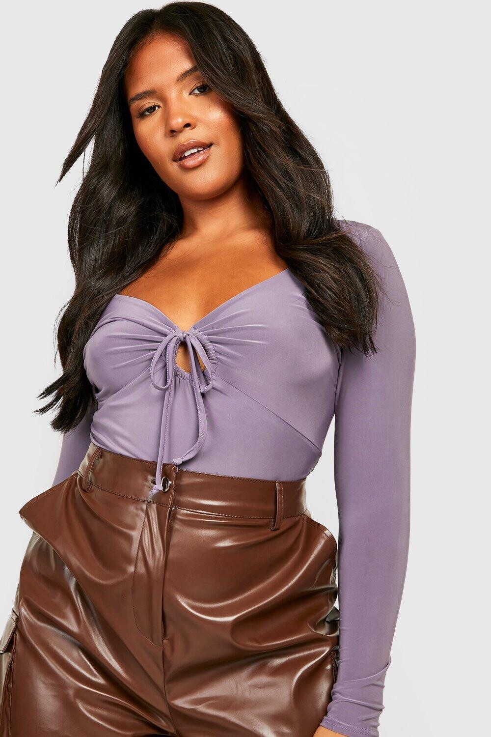 

Боди plus из ацетата с облегающей завязкой спереди Boohoo, сланцевый